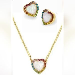 Kurt Geiger Heart Necklace and Earring Set Gold with Multicolor Accents BNWT